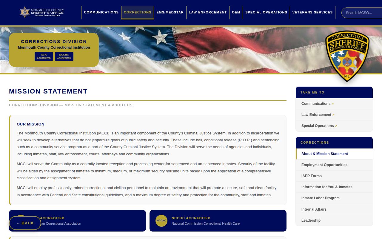 Monmouth County Correctional Institution release and contact information