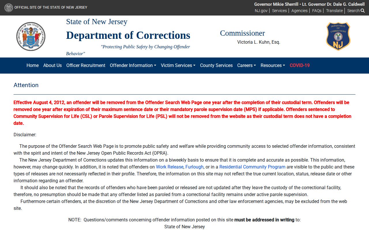NJDOC offender search for Monmouth County released inmates