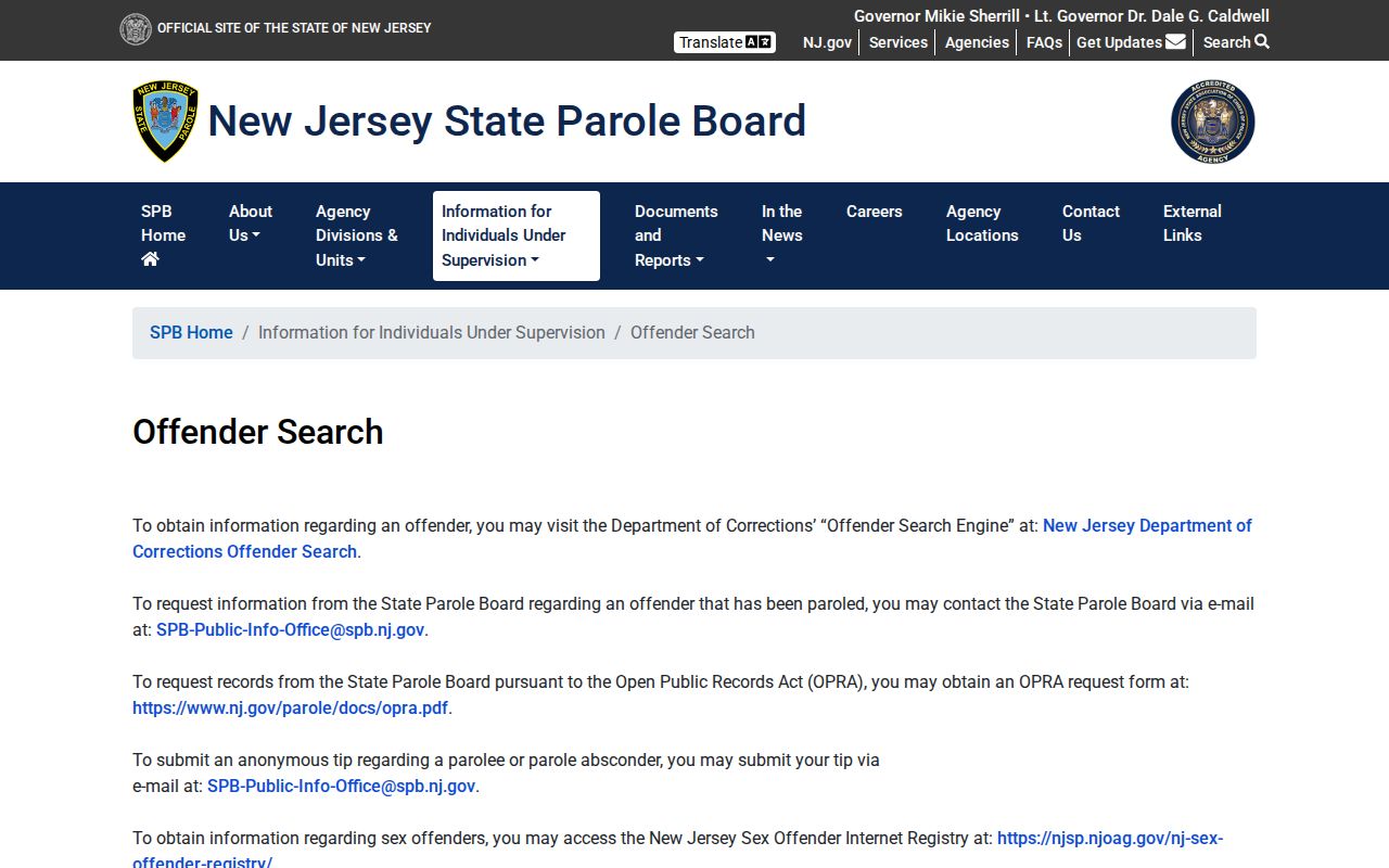 Monmouth County parole and probation public information lookup route